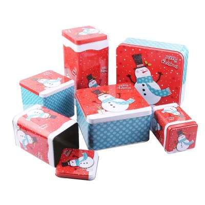 Decorative Cute Small Metal Christmas Tin Boxes with Hinged Lids