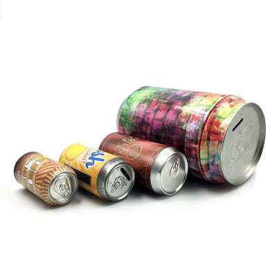 China Factory Custom Sizes Beer Round Shape Decorative Coin Saving Box Money Bank Metal Gift Tin Can With Lid